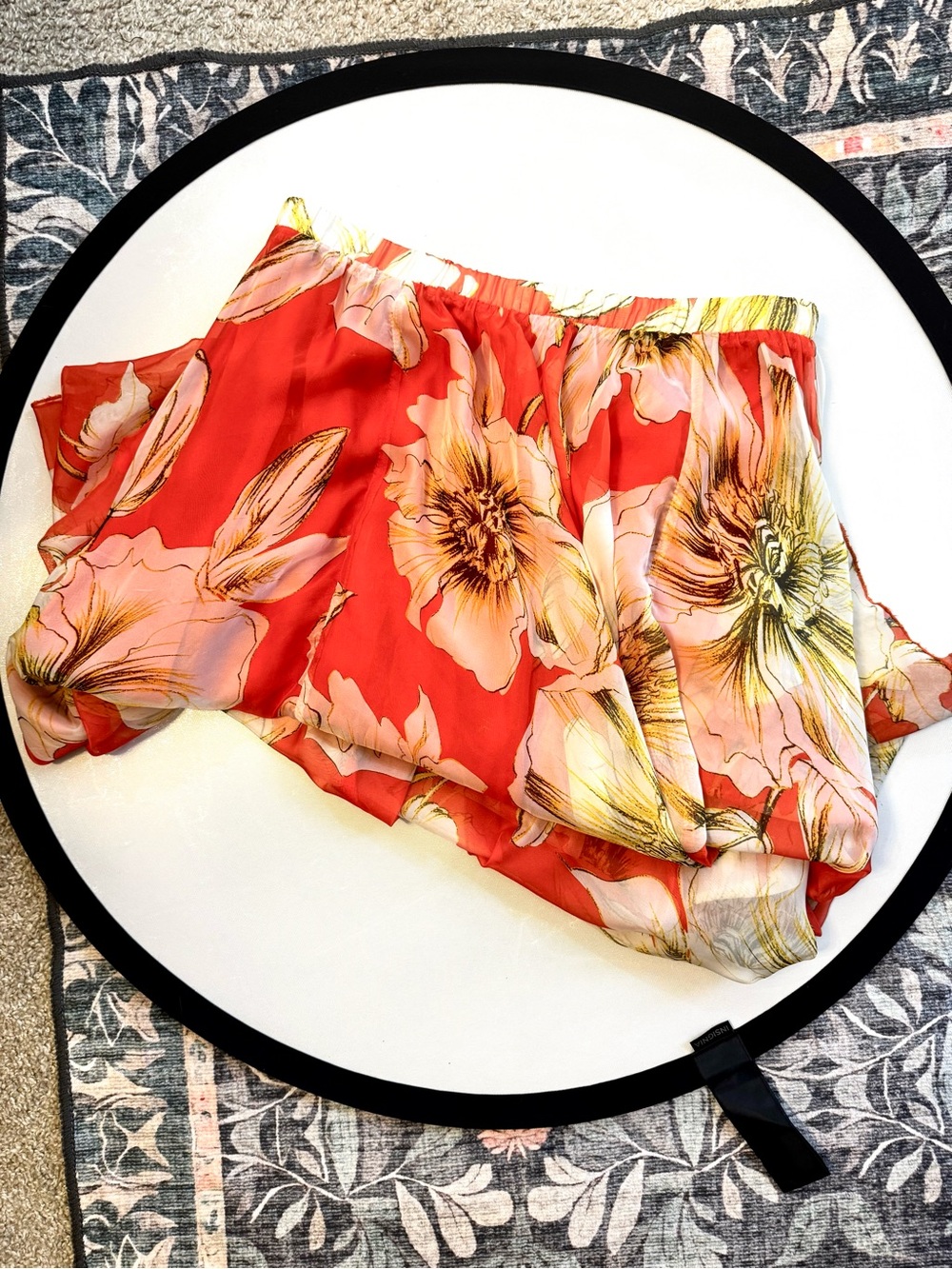 Flowy Floral Maxi Skirt - Coral Orange with Ivory Flowers - Picture 3 of 4